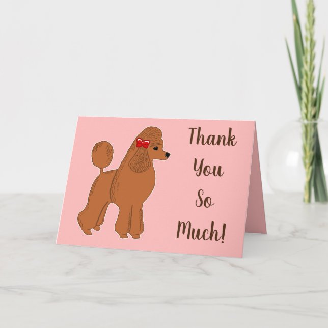 Red Poodle Blush Pink Thank You So Much Card (Front)