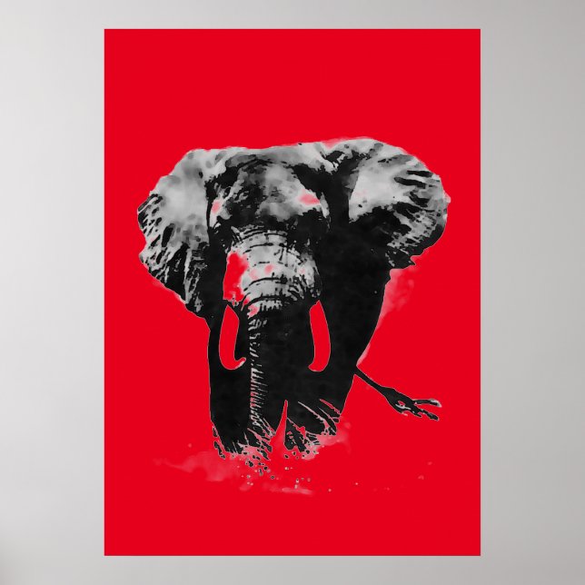 Red Pop Art Elephant Poster (Front)