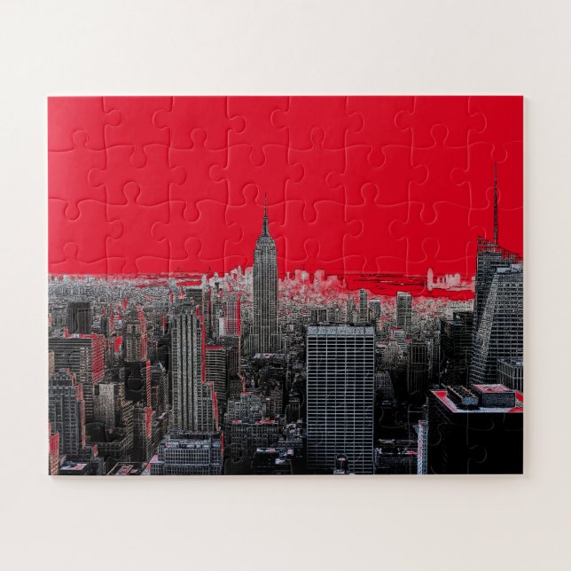 Red Pop Art New York City Manhattan Jigsaw Puzzle (Horizontal)