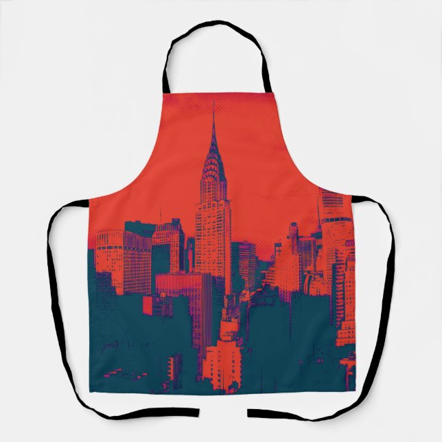 Red Pop Art New York City Night Apron (Front)