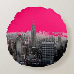 Red Pop Art New York City Round Cushion