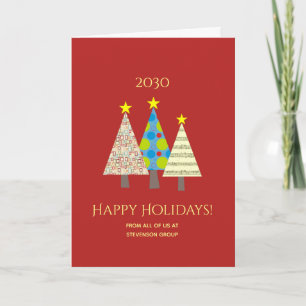 Red Pop Art Pattern Christmas Tree Happy Holidays Holiday Card