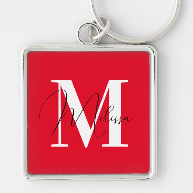 red pop stylish chic custom monogram key ring (Front)