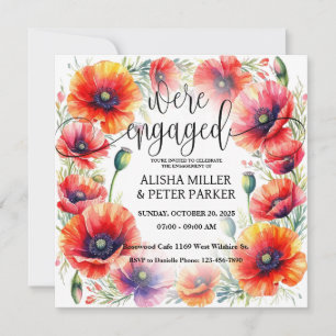Red Poppie Watercolor Engagement Party Invitation