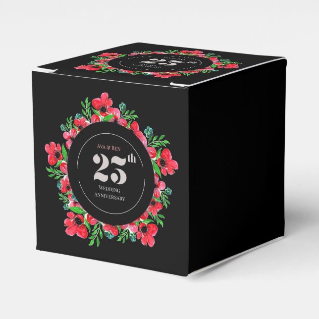 Red Poppies 25th Wedding Anniversary  Favour Box (Front Side)