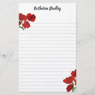 Red Poppies Add Names Lined Stationery