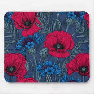 Red poppies and blue cornflowers on blue mouse mat