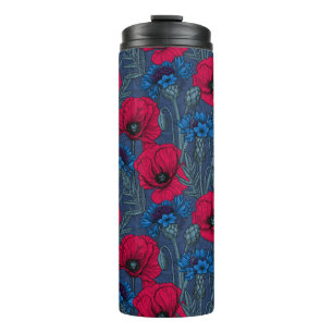 Red poppies and blue cornflowers on blue thermal t thermal tumbler