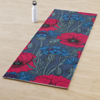 Red poppies and blue cornflowers on blue