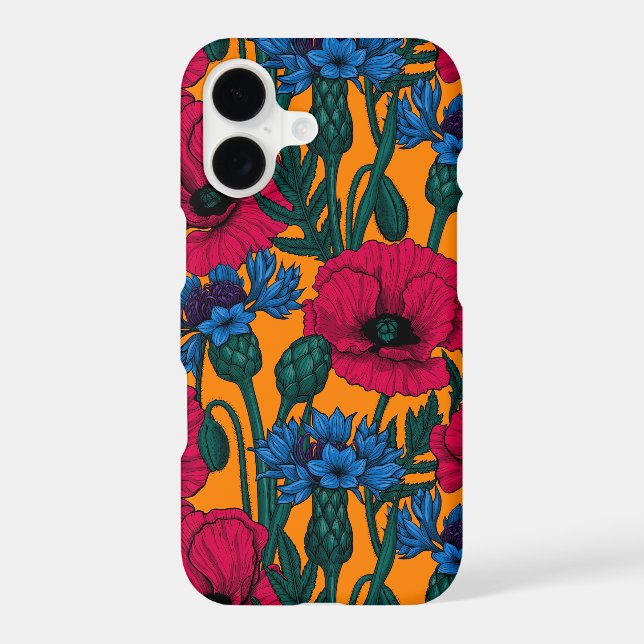 Red poppies and blue cornflowers on orange (Back)