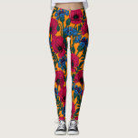 Red poppies and blue cornflowers on orange leggings<br><div class="desc">Hand drawn vector pattern with red poppy flowers and blue cornflowers</div>