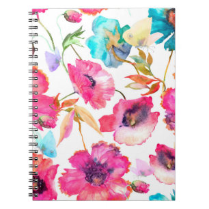 Red poppies and blue flowers with butterflies, wat notebook