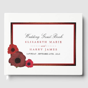 Red Poppies and Burlap Wedding Guest Book