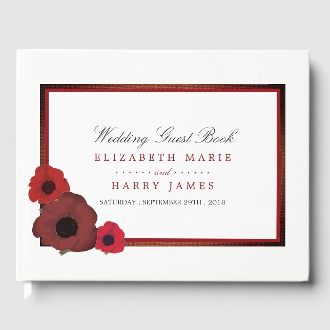 Red Poppies and Burlap Wedding Guest Book (Front)