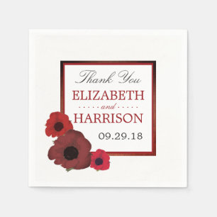 Red Poppies and Burlap Wedding Napkin