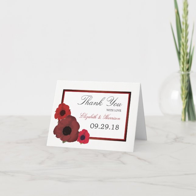 Red Poppies and Burlap Wedding Thank You (Front)