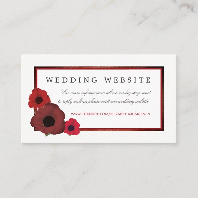 Red Poppies and Burlap Wedding Website Enclosure Card (Front)