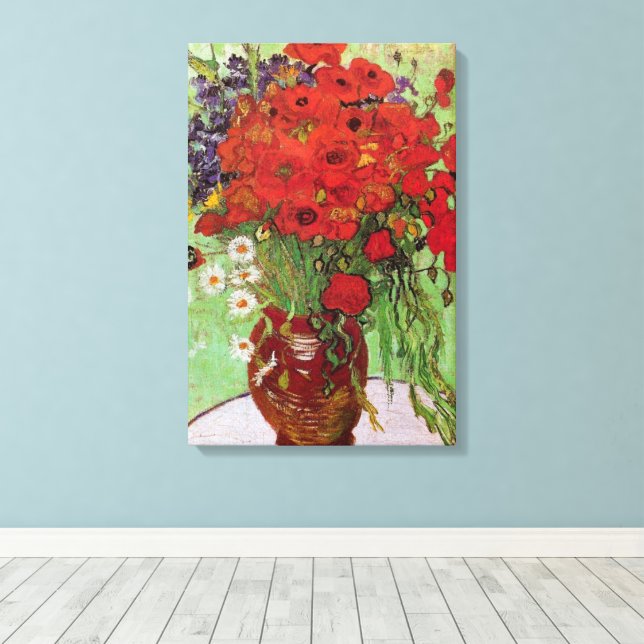 Red Poppies and Daisies by Vincent van Gogh Canvas Print (Insitu(Wood Floor))