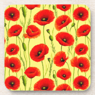 Red Poppies and Green Stems Coaster