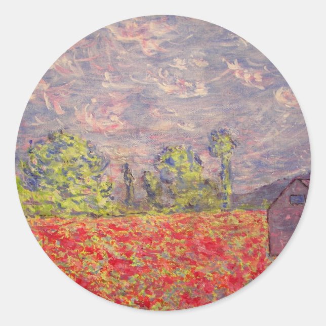 red poppies and purple barn classic round sticker (Front)
