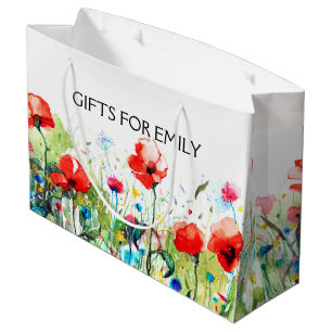 Red Poppies and Spring Flowers Illustration Large Gift Bag