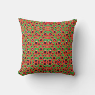 Red Poppies Apple Green Cushion