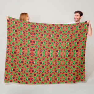 Red Poppies Apple Green Fleece Blanket