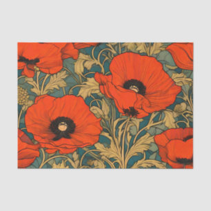 Red  Poppies Art Nouveau Pattern Tissue Paper
