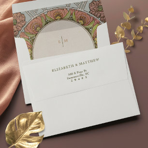 Red Poppies Art Nouveau Vintage Cream Envelope