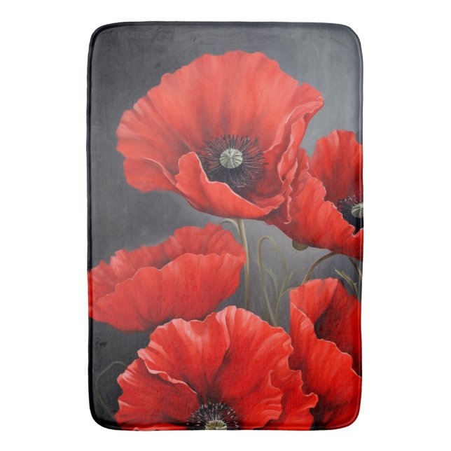 Red poppies bath mat (Front Vertical)