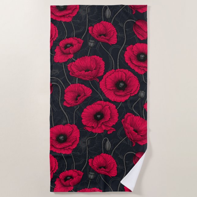 Red Poppies Beach Towel (Front)