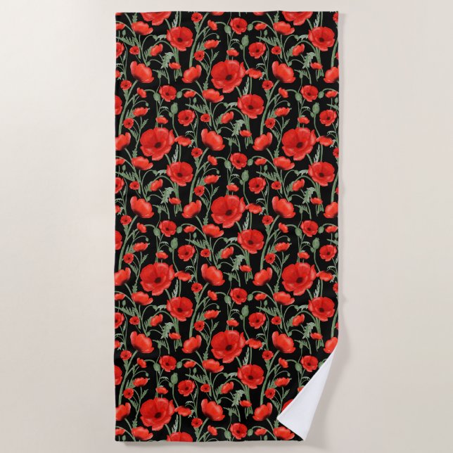 Red Poppies Beach Towel (Front)