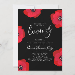 Red Poppies - Black Celebration of Life Memorial Invitation