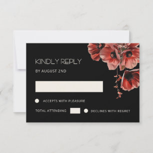 Red Poppies Black Floral RSVP Card