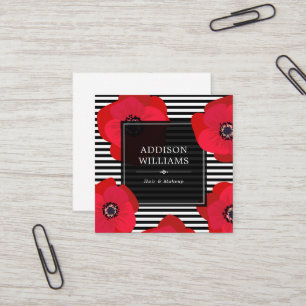 Red Poppies & Black Stripes Square Business Card