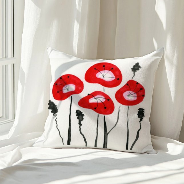 Red Poppies Boho Modern Floral Pattern Cushion (Creator Uploaded)