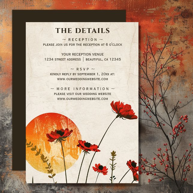 Red Poppies Boho Wildflower Sunset Wedding Details Enclosure Card (Red Poppies Boho Wildflower Sunset Wedding Details Enclosure Card)