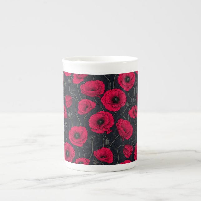 Red Poppies Bone China Mug (Front)