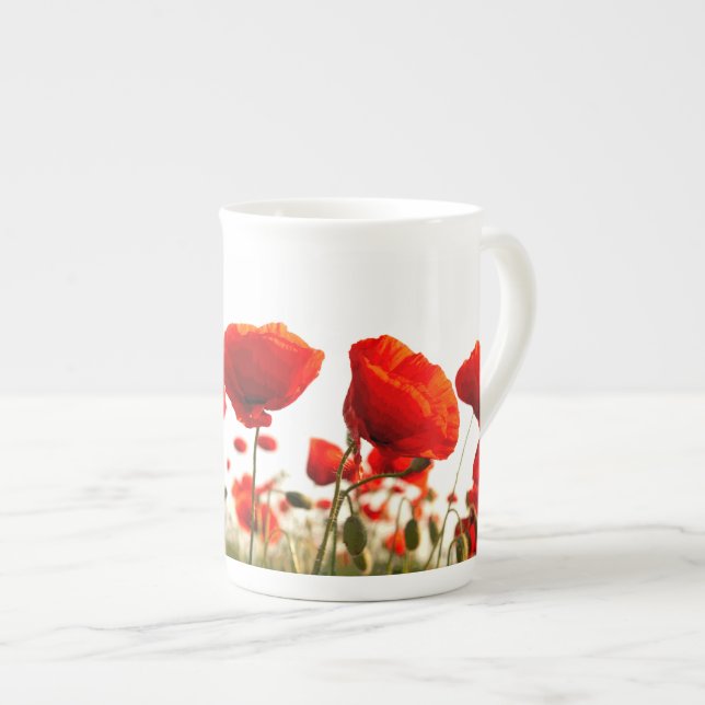Red Poppies Bone China Mug (Front Right)