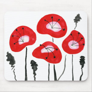 Red Poppies, Bright Midcentury Modern, Unique Mouse Mat
