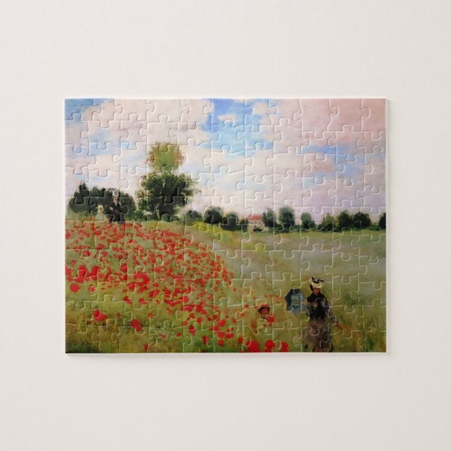 Red Poppies by Monet - Poppy Field Parasol Woman Jigsaw Puzzle (Horizontal)