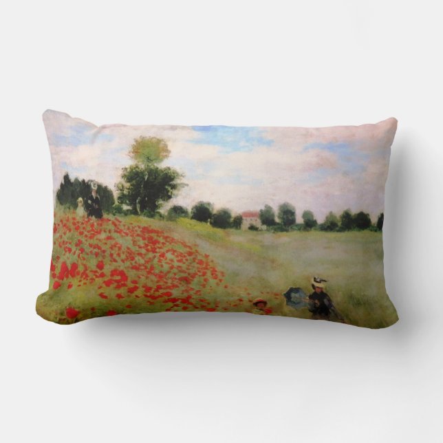 Red Poppies by Monet - Poppy Field Parasol Woman Lumbar Cushion (Front)