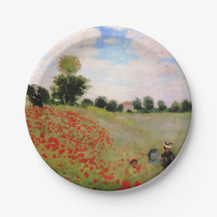 Red Poppies by Monet - Poppy Field Parasol Woman Paper Plate