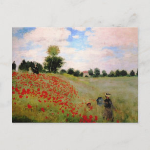 Red Poppies by Monet - Poppy Field Parasol Woman Postcard