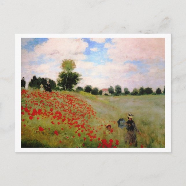 Red Poppies by Monet - Poppy Field Parasol Woman Postcard (Front)