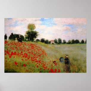 Red Poppies by Monet - Poppy Field Parasol Woman Poster