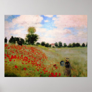 Red Poppies by Monet - Poppy Field Parasol Woman Poster