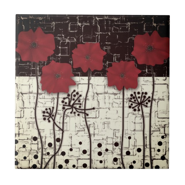 Red poppies ceramic tile (Front)
