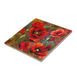 Red Poppies Ceramic Tile