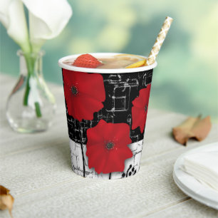 Red poppies ceramic tile paper cups
